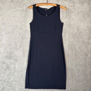 Eileen Fisher Womens XS Navy Blue Rayon Lycra Stretch Keyhole Sheath Dress Basic
